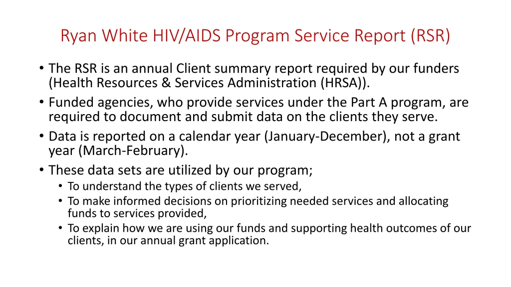 ryan white hiv aids program service report rsr