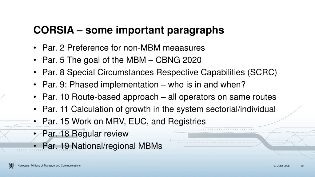 corsia some important paragraphs