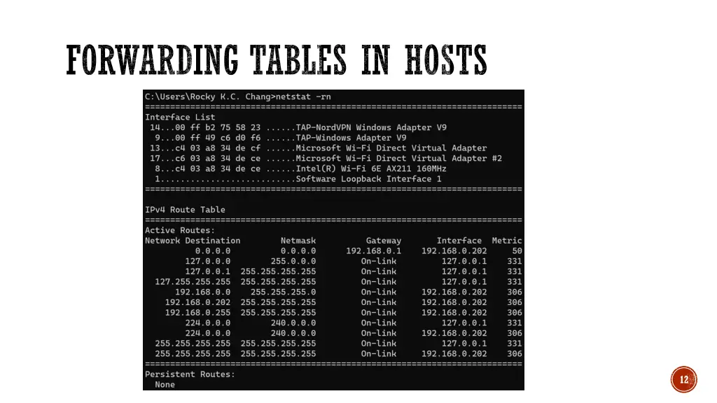 forwarding tables in hosts