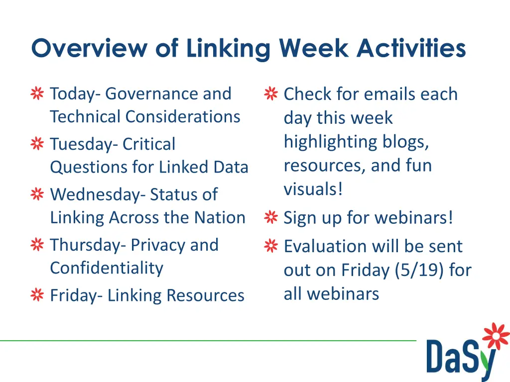 overview of linking week activities