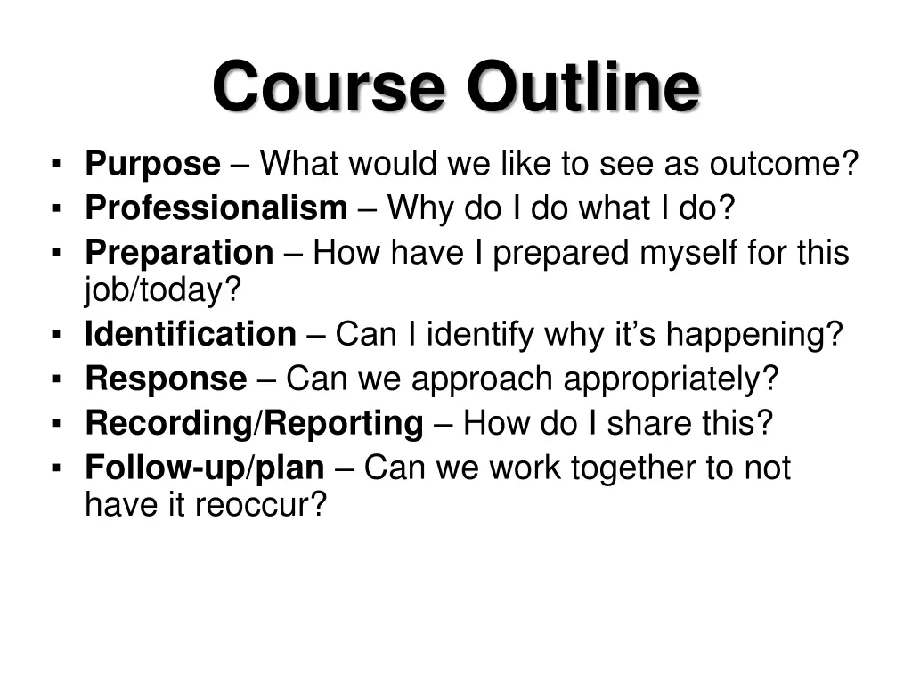 course outline purpose what would we like