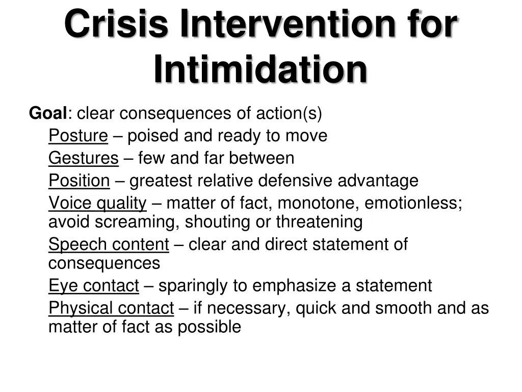 crisis intervention for intimidation