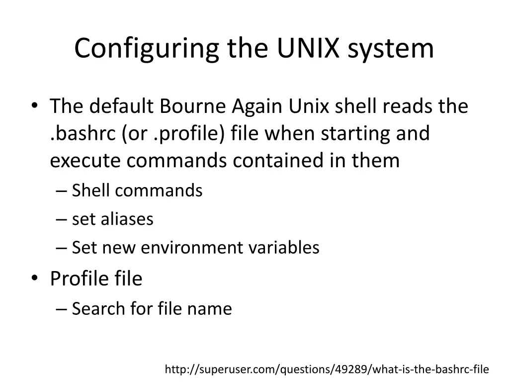 configuring the unix system