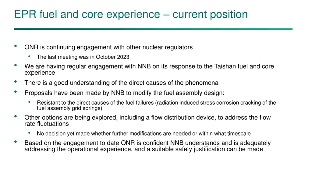 epr fuel and core experience current position