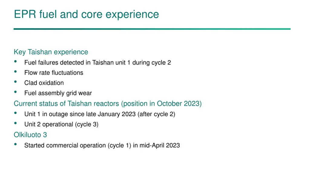 epr fuel and core experience