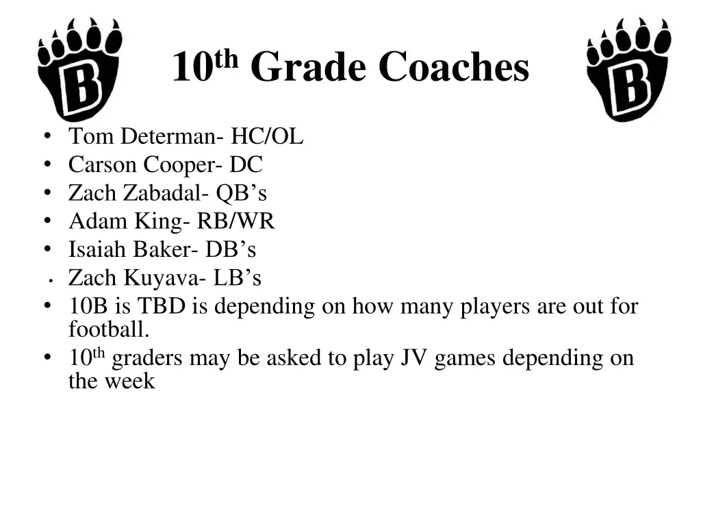 10 th grade coaches