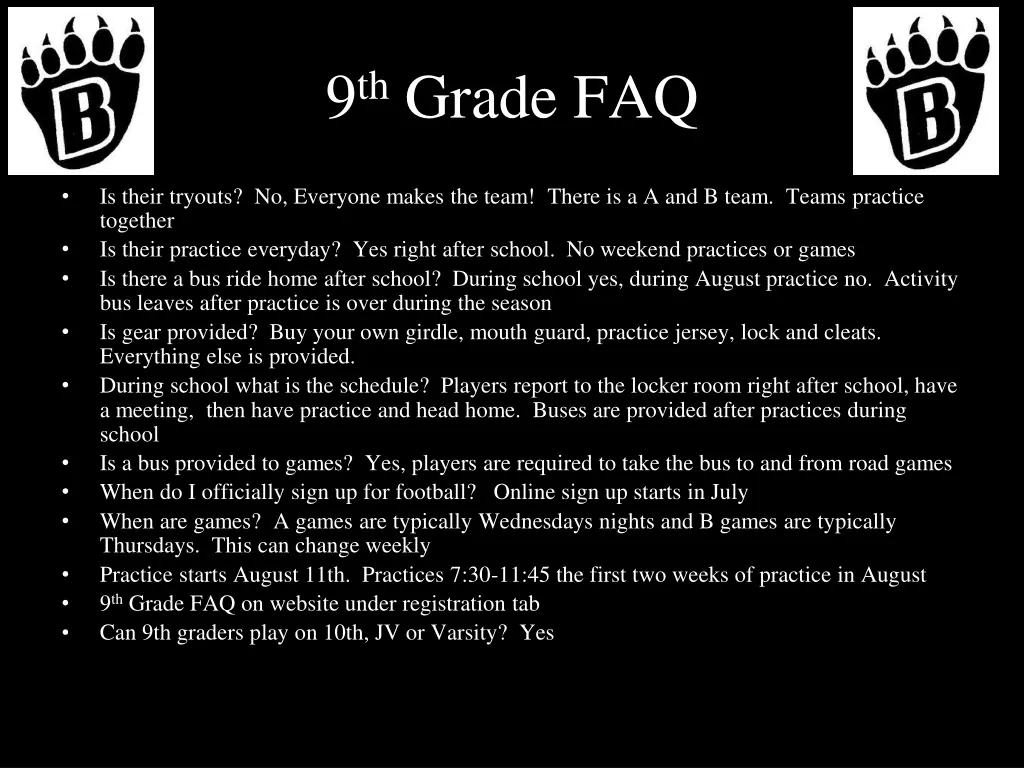 9 th grade faq