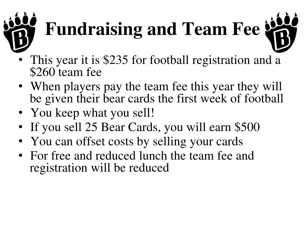 fundraising and team fee