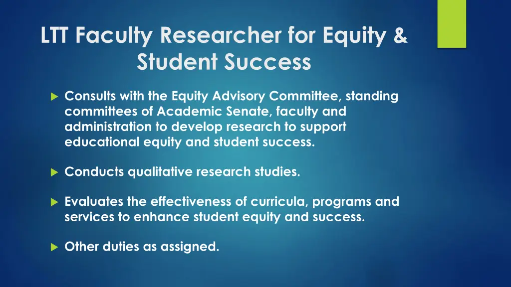 ltt faculty researcher for equity student success