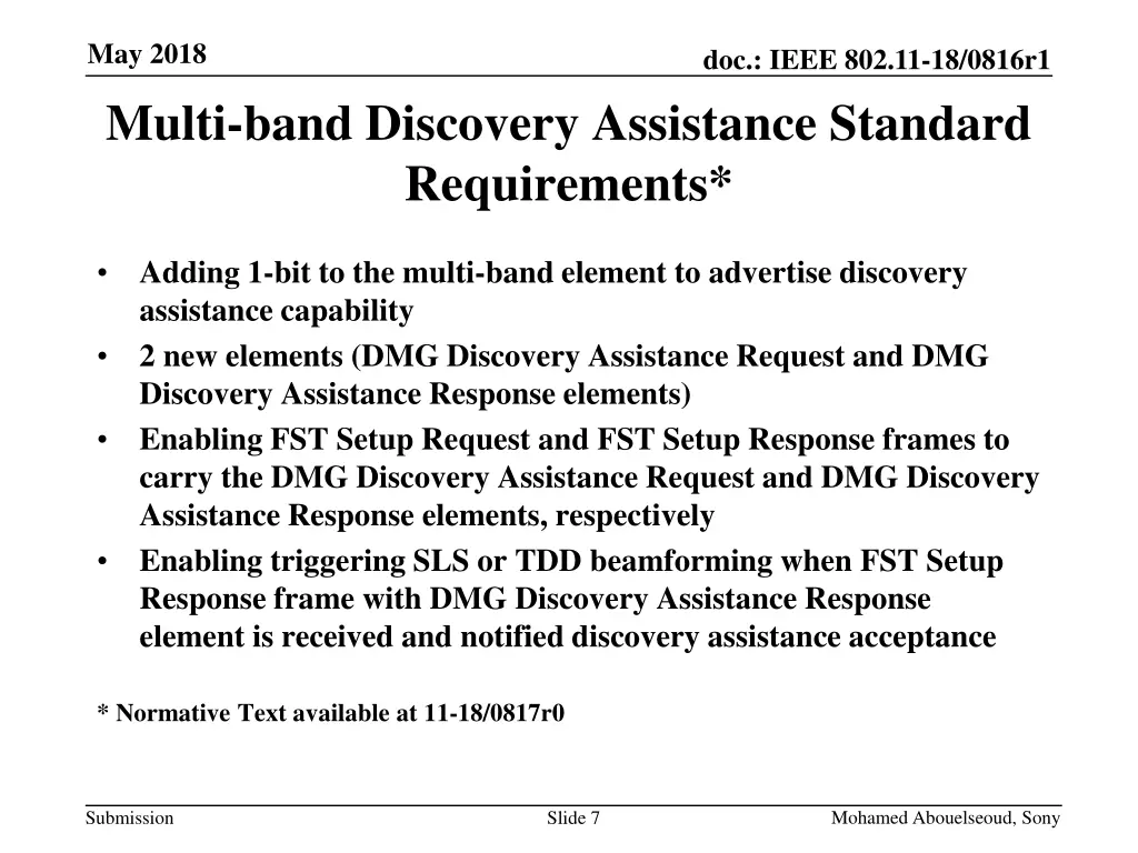 may 2018 multi band discovery assistance standard