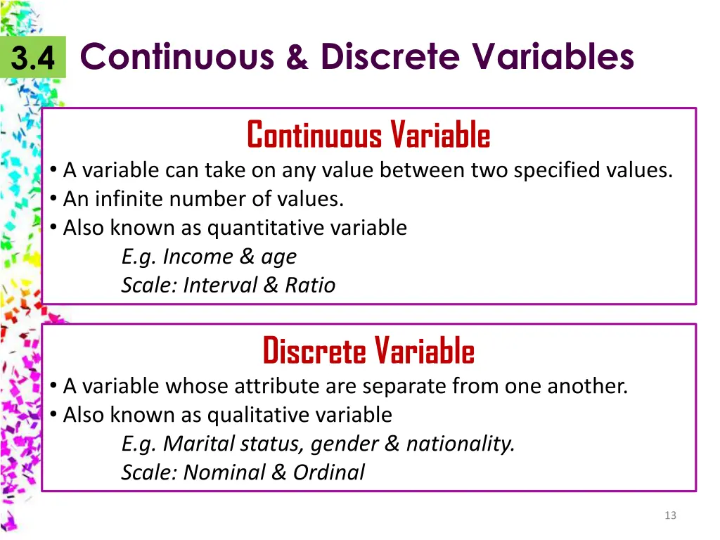 continuous discrete variables