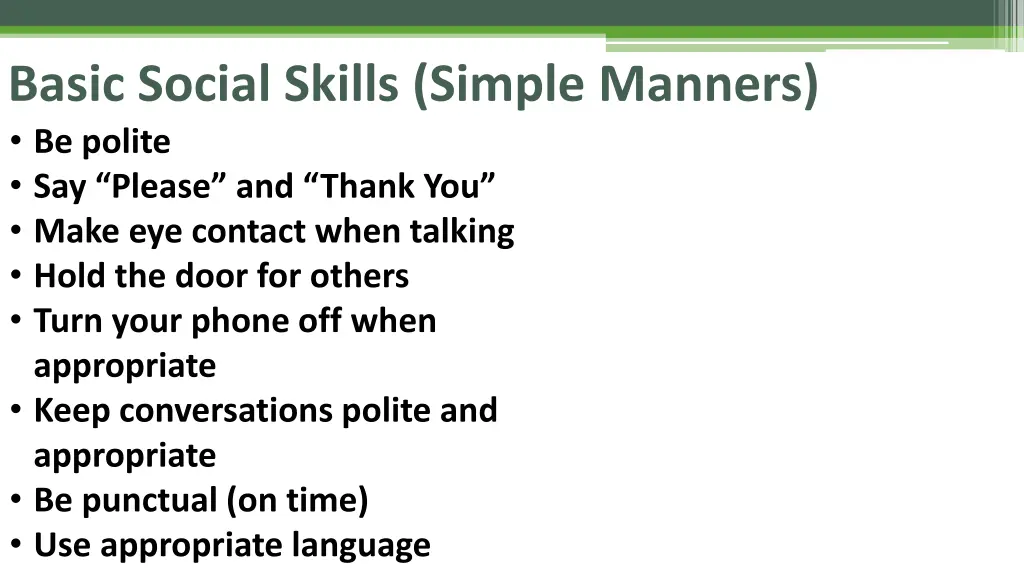 basic social skills simple manners be polite