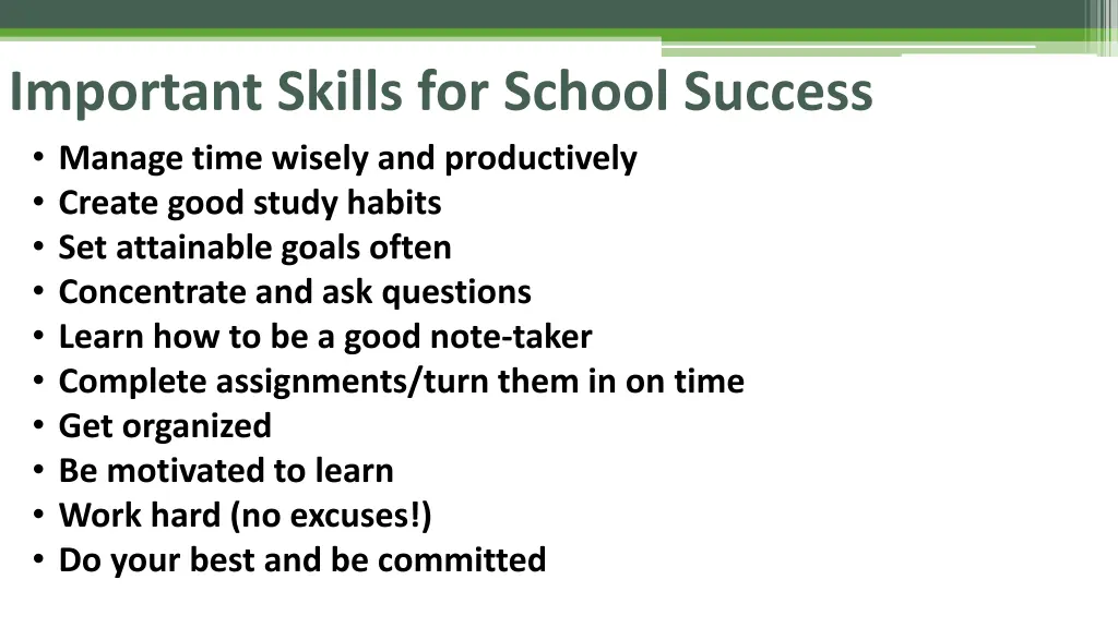 important skills for school success manage time