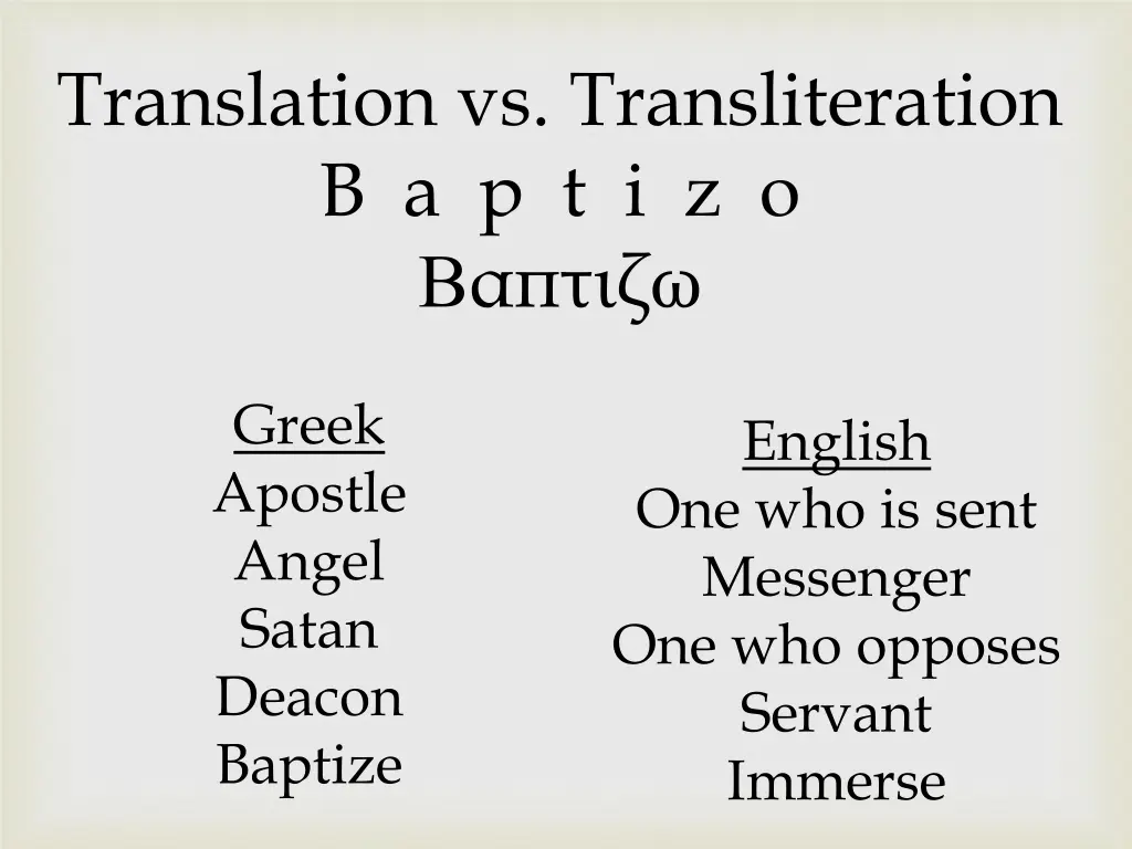 translation vs transliteration b a p t i z o