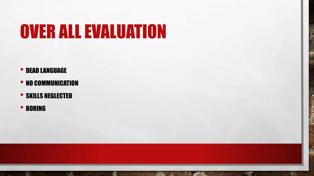 over all evaluation