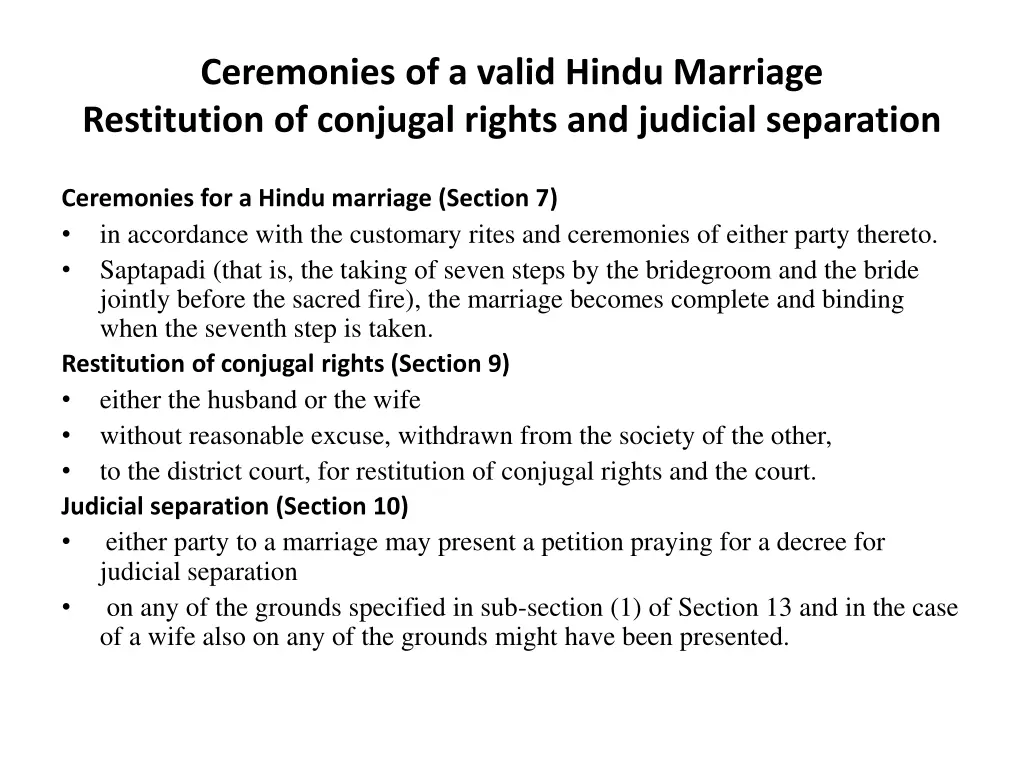 ceremonies of a valid hindu marriage restitution