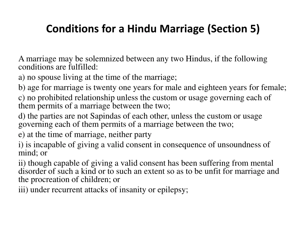 conditions for a hindu marriage section 5