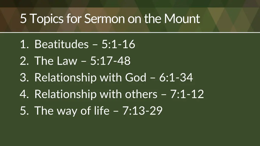 5 topics for sermon on the mount