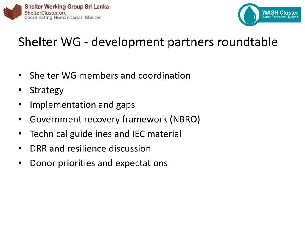 shelter wg development partners roundtable