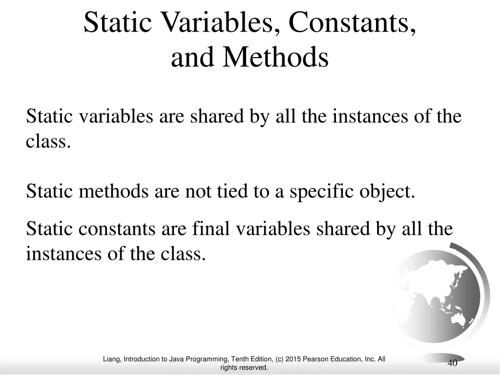 static variables constants and methods