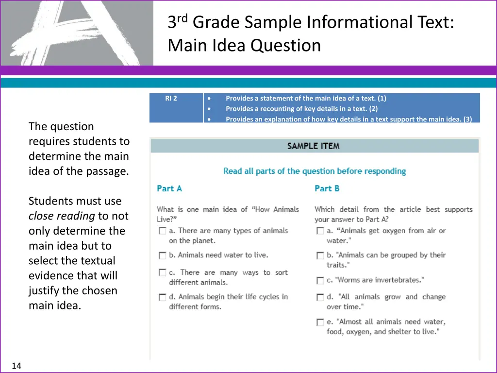 3 rd grade sample informational text main idea