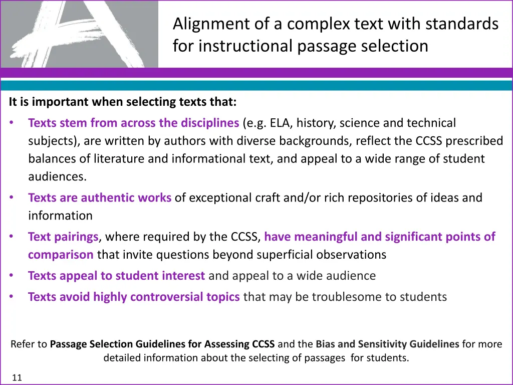 alignment of a complex text with standards