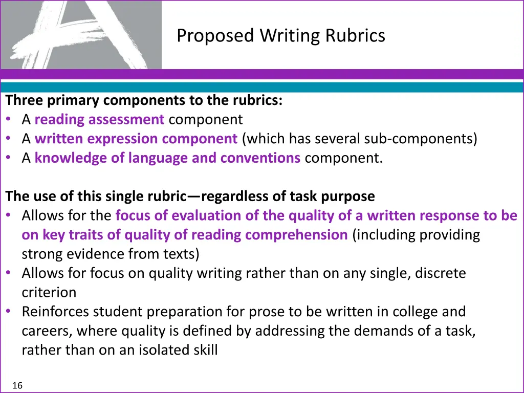 proposed writing rubrics