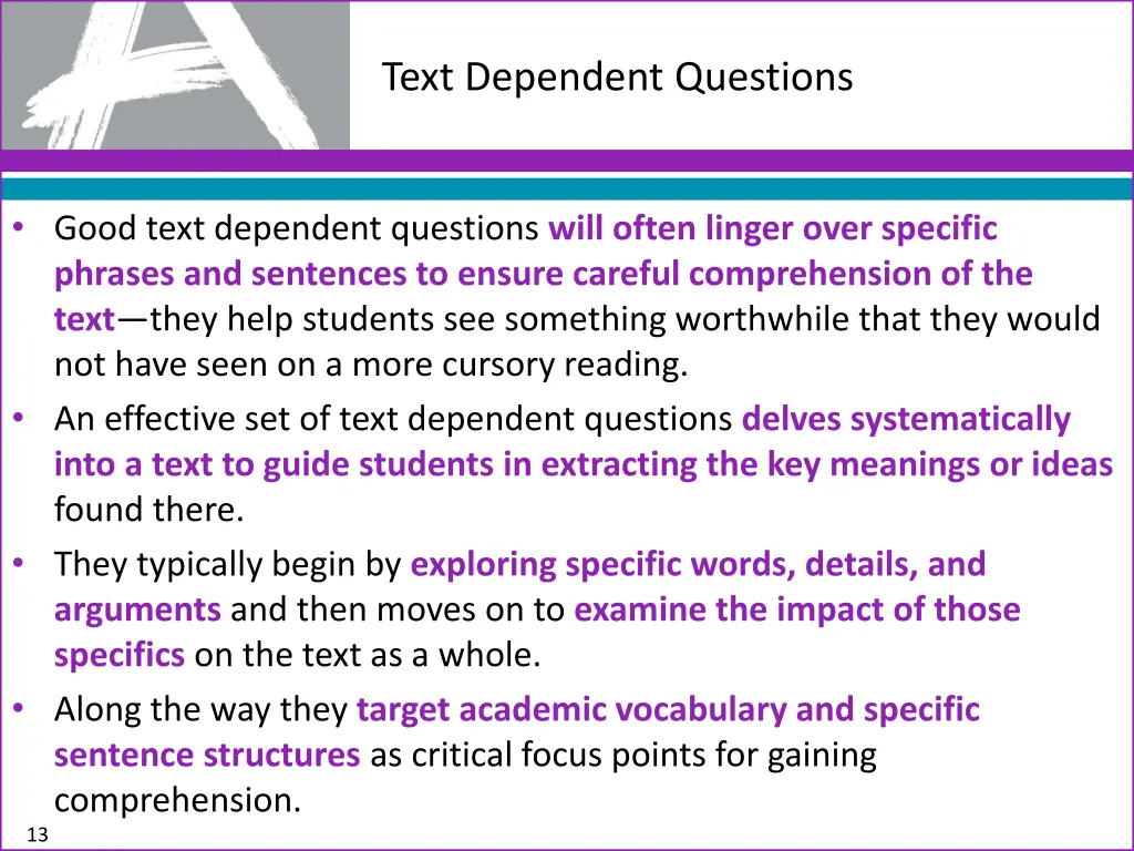 text dependent questions