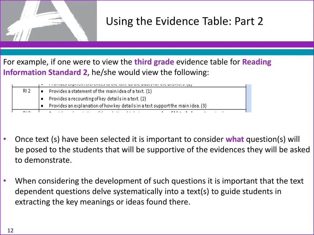 using the evidence table part 2