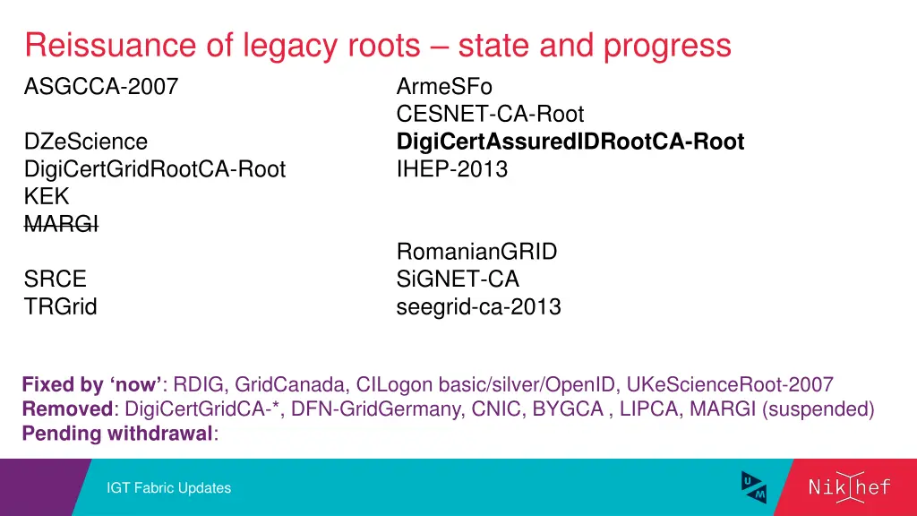 reissuance of legacy roots state and progress