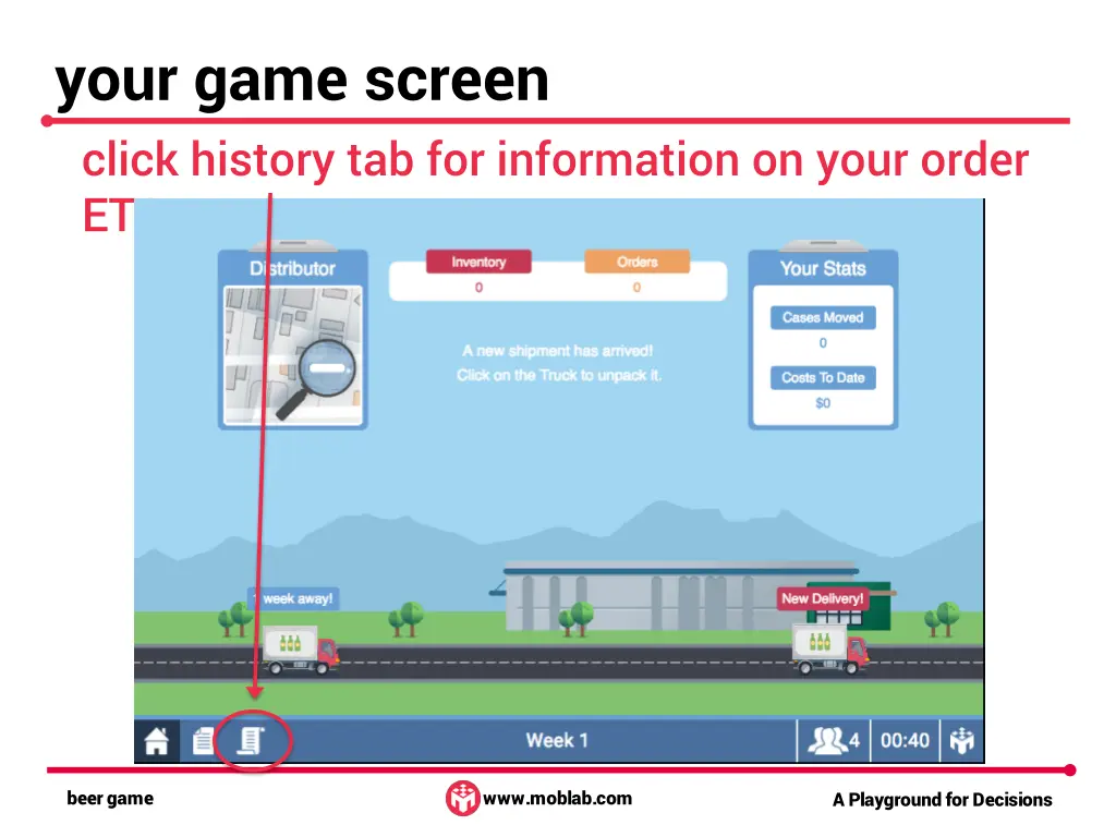 your game screen click history