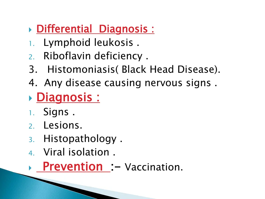 differential 1 lymphoid leukosis 2 riboflavin