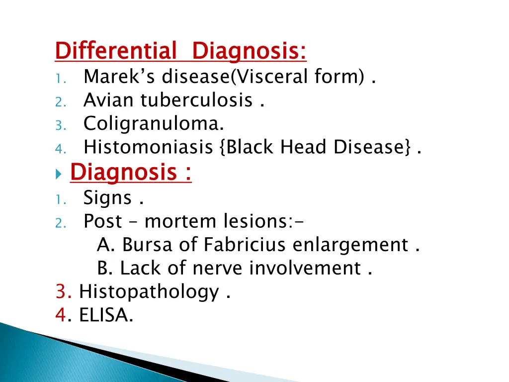 differential 1 marek s disease visceral form