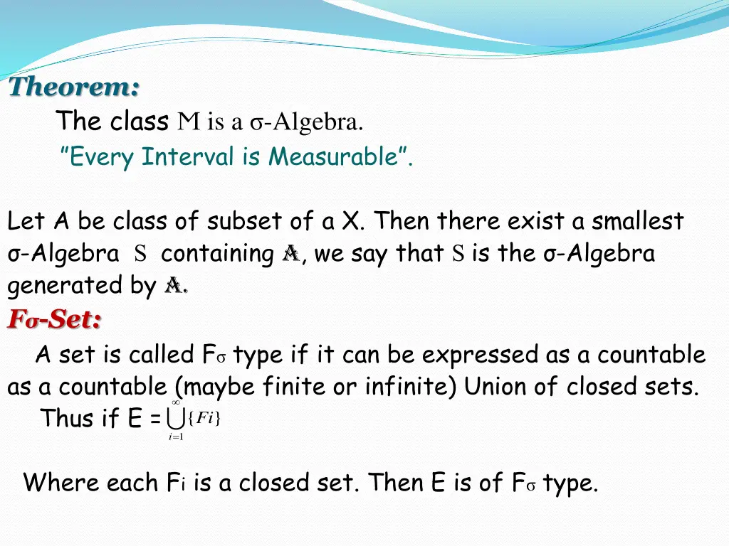 theorem the class is a algebra every interval