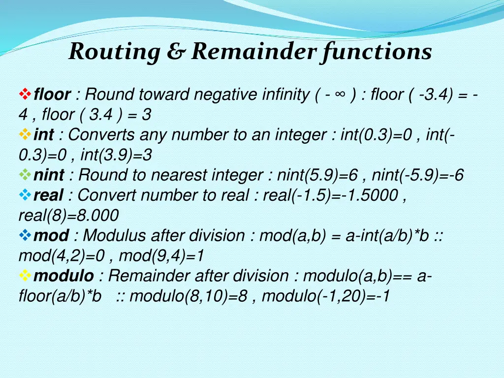 routing remainder functions