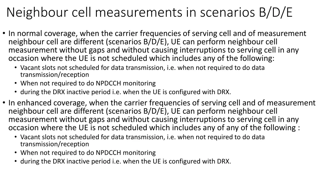 neighbour cell measurements in scenarios b d e