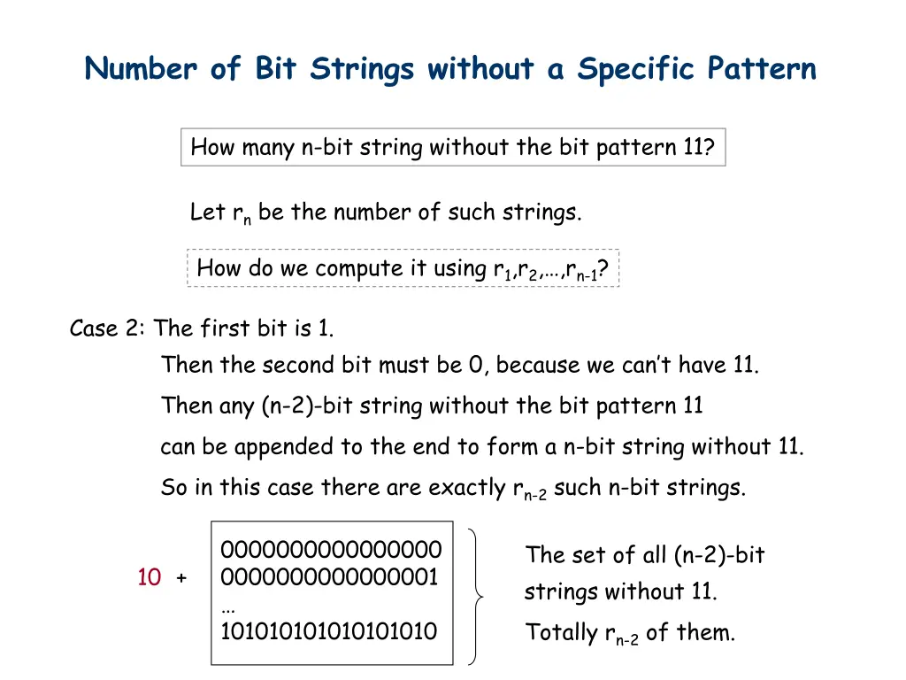 number of bit strings without a specific pattern 2