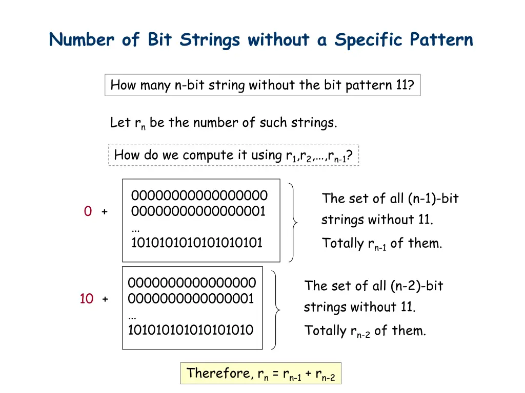 number of bit strings without a specific pattern 3