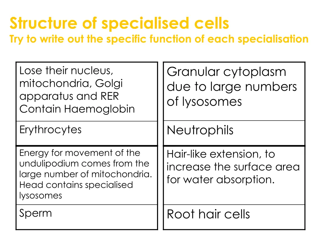 structure of specialised cells try to write