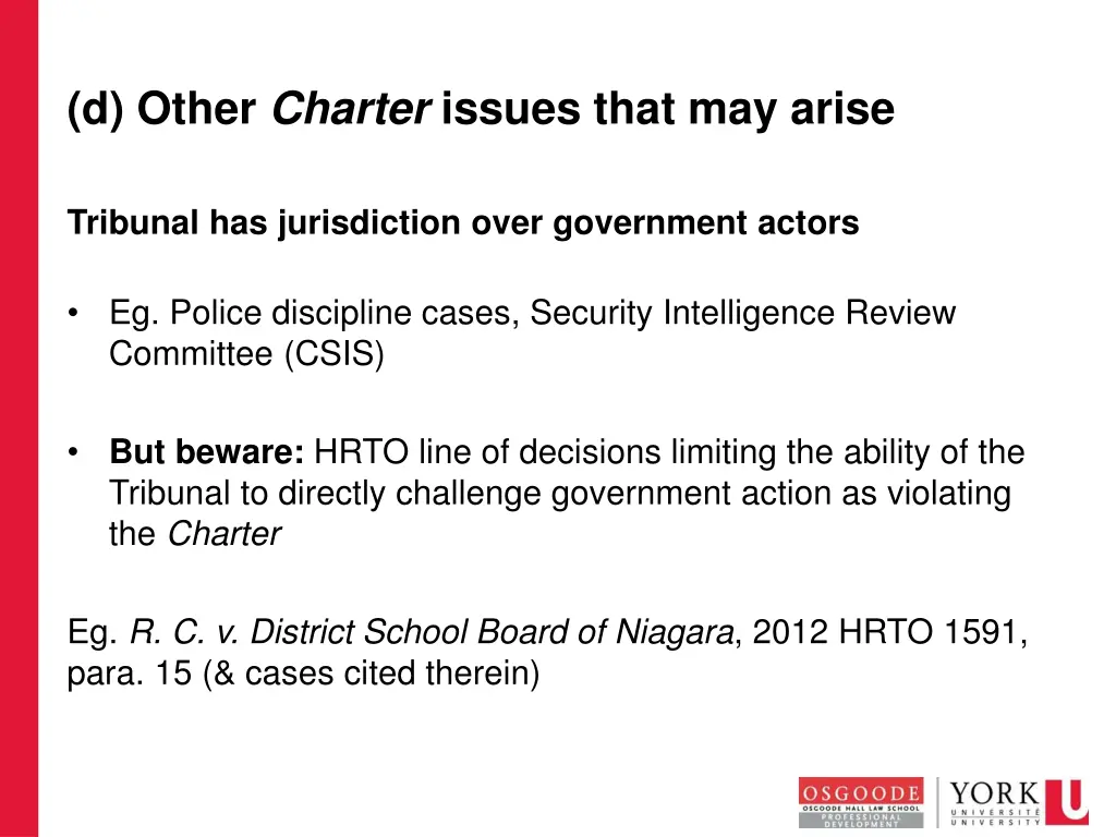 d other charter issues that may arise