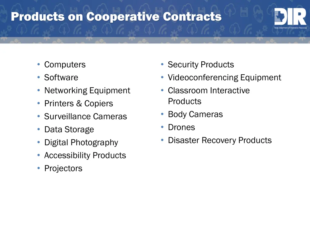 products on cooperative contracts