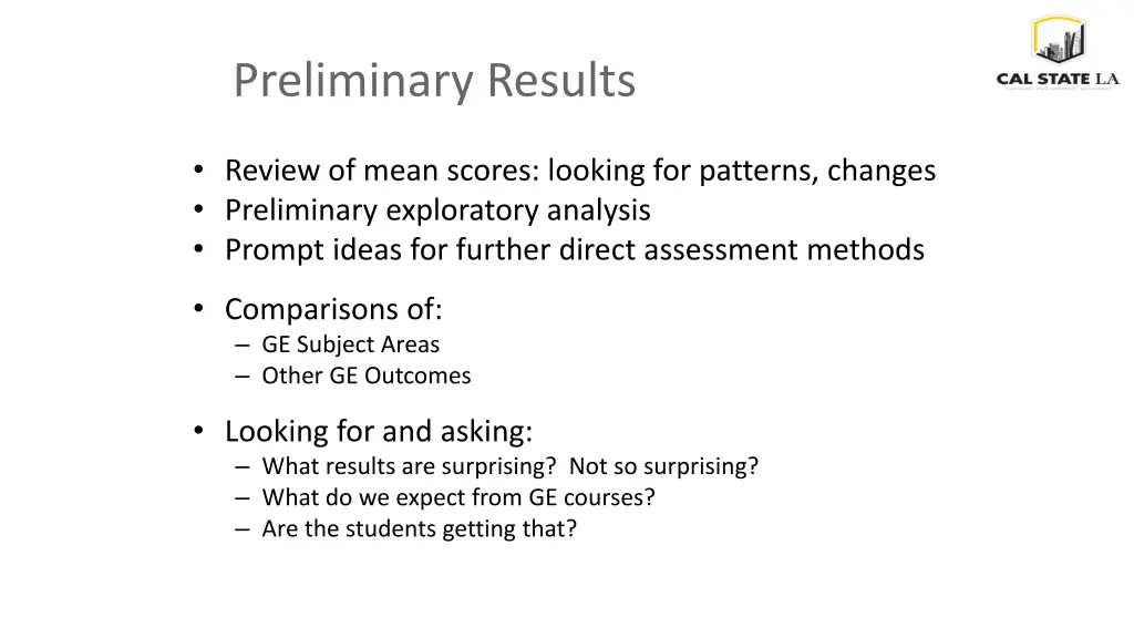 preliminary results