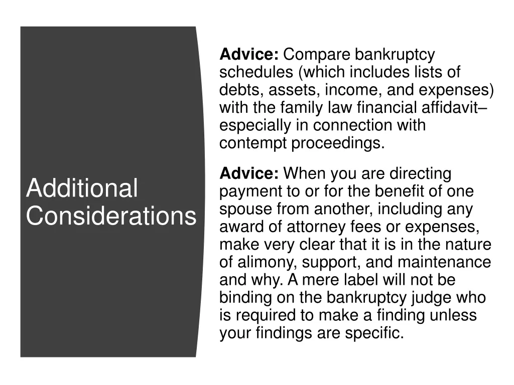 advice compare bankruptcy schedules which