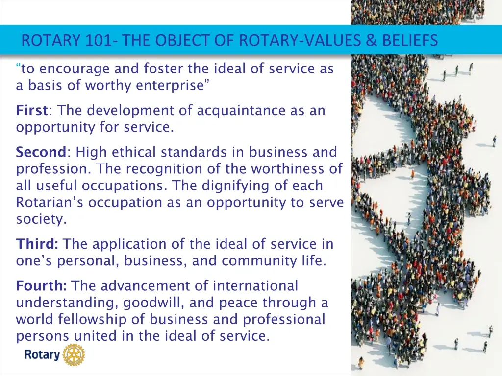 rotary 101 the object of rotary values beliefs
