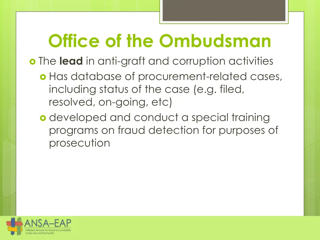 office of the ombudsman the lead in anti graft