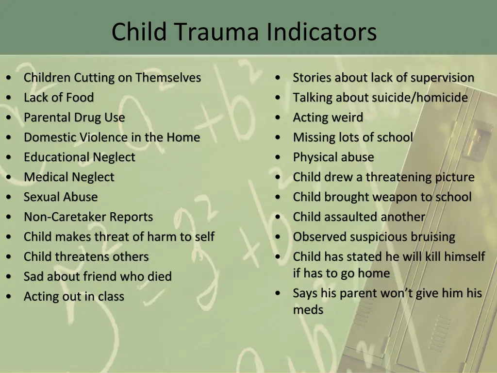 child trauma indicators