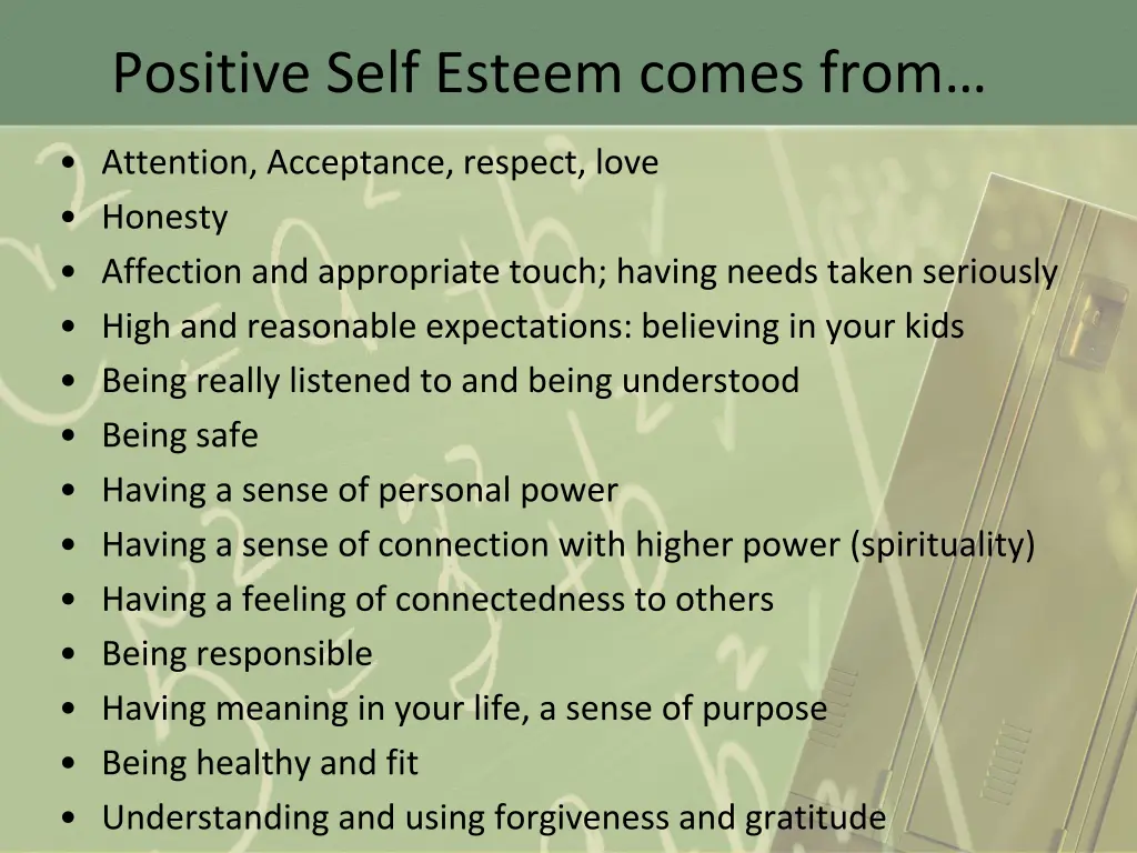 positive self esteem comes from