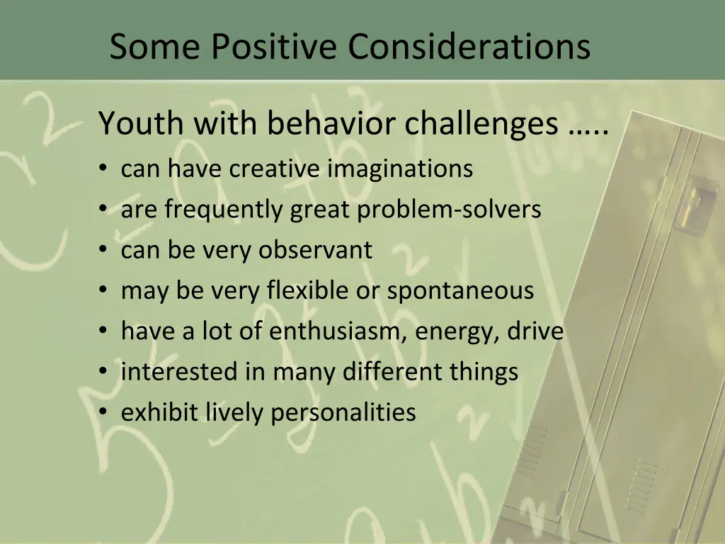 some positive considerations