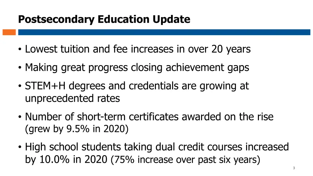 postsecondary education update