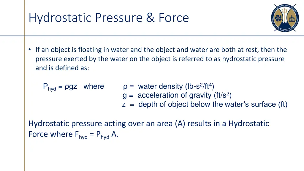 hydrostatic pressure force